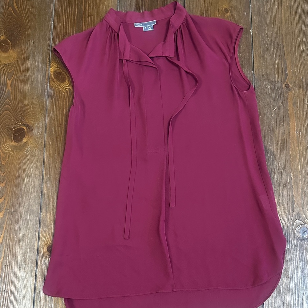 Vince Silk Burgundy Sleeveless Tie Front Blouse